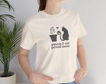 T-shirt plantes et chat, jolie chemise pour les amoureux des chats, cadeau pour les amoureux des plantes, t-shirt sur le thème des plantes, t-shirt sur le thème des chats, t-shirt végétal cadeau maman chat