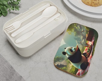 Fiambrera Bento con 3 compartimentos, perfecta para almuerzos escolares o de trabajo / Caja bento con linda foto de animal / Foto de panda / pequeño panda