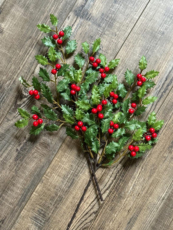 Holly Floral Pick- SET of 2- Holly Leaves- Holly branches- Floral Holly - Floral Supplies- Christmas Floral-Christmas Holly- Holiday