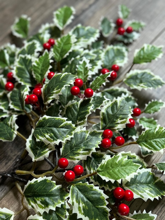 Holly Floral Pick- SET of 2 -Holly Leaves- Holly branches- Floral Holly - Floral Supplies- Christmas Floral-Christmas Holly-Farmhouse holly