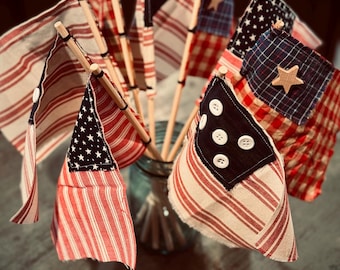 American flag- Handmade Flags-SET of 3 primitive American flags-patriotic decor-  Fourth of July- Independence Day- quilted flag- uncle Sam