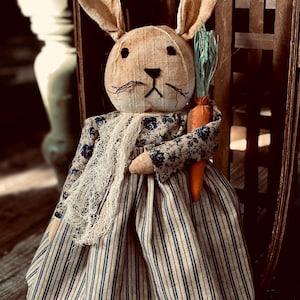 Primitive Bunny Doll-Handmade Bunny- Farmhouse Bunny- Easter Decor- vintage Easter decor- Handmade farmhouse bunny- primitive doll