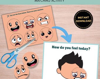 Feelings & Facial Expressions Matching Game | Autism Preschool Worksheet | Emotions Faces Activity