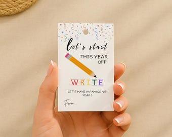 Let's Start the School Year Write Year Tag, Back to School Printable, First Day of School Favor Tags, Notebook Gift Tag, Welcome New Student