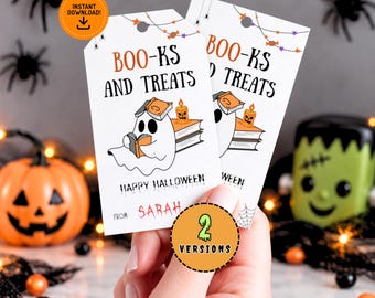 Boo-ks and Treats Librarian Halloween Favor Tags, Happy Halloween Book Lover Gift Tag, Teacher Halloween, Bookish Halloween Ghostly Gift Tag