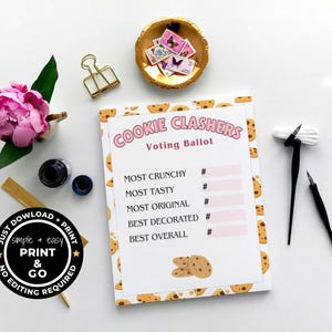 Summer Cookie Bake-Off Voting Ballot Printable, Holiday Baking Competition Game, Instant Download Scorecard, Seasonal Contest Score Card