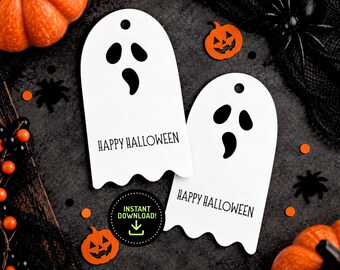 Happy Halloween Ghost Bag Tags, Spooky Treat & Basket Tags, Cute Ghost Halloween Favor Tags, Printable Ghostly Gift Tag