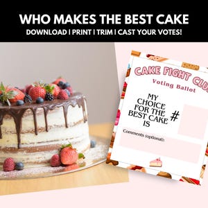 Tortendekorations Contest Scorecard | Kuchen Kampf Club Wahlzettel | Druckbare Back-Konkurrenz-Spiel | Sofortdownload