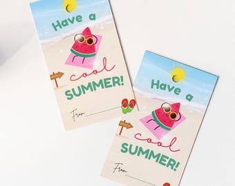 Have a Cool Summer End Of Year Tag, Summer Themed Fruit Pun Cards, Schools Out Classmate Gift Tag