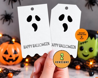 Happy Halloween Ghostly Gift Tag, Spooky Treat & Basket Tags, Cute Ghost Halloween Printable Favor Tags, Digital Download