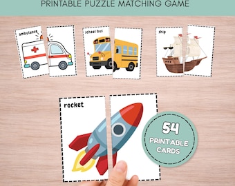 Transportation Printable Matching Puzzle Game | 54 Vehicle Circle Time Games | Preschool Learning Activity | Toddler Busy Book