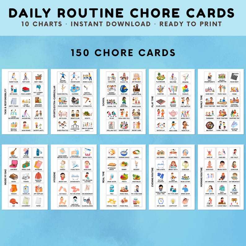 Printable Daily Routine Chart for Kids, Visual Chore Schedule for Kids ...