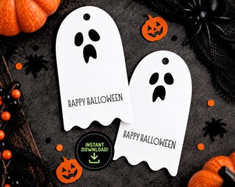 Happy Halloween Ghostly Gift Tags, Spooky Treat & Basket Tags, Cute Ghost Halloween Favor Tags, Printable Ghost Bag Tag