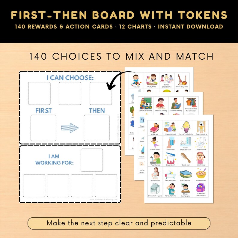 Predicable Visual First Then Board Printable | Autism ABA Visual Schedule, Reward Chart ...