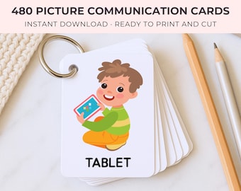 480 Printable Picture Communication Cards, Nonverbal Visual Aid, Nonverbal Speech Aid for Classroom, Daily Needs, Autism Communication