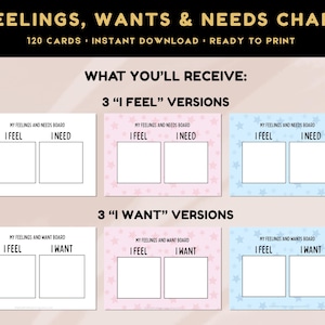 120 "i Feel I Want I Need" Chart Printable Cards, Feelings and Needs ...
