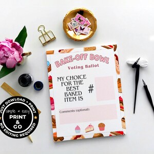 Placar da Competição de Confeitaria de Verão | Cédula de Votação para Imprimir | Jogo de Competição de Confeitaria para Férias, Escola e Escritório | Acampamento de Verão, Jogos de Noiva