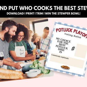 Sommer & Familienfeiern Potluck Voting Ballot Printable | Office Potluck Scorecard | Best Dish Kochen-Off Blatt für Urlaub, Saisonales Potluck