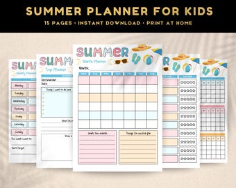 Kids Summer Planner Printable – 15-Page Activity Journal, Bucket List, Scavenger Hunt, Chore Chart, Weekly & Monthly Pages, Instant Download