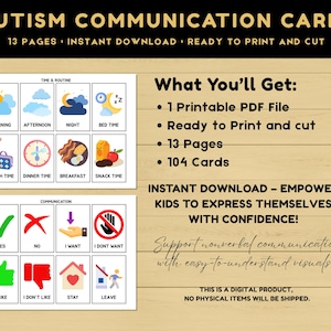 104 Printable Picture Communication Cards, Nonverbal Visual Aid, Nonverbal Speech Aid for Classroom, Homeschool, Autism Communication image 3