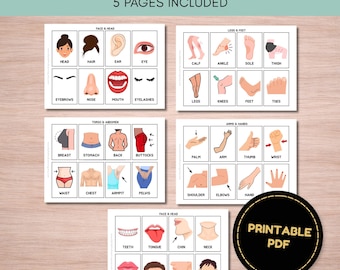 Toddler First Words Body Parts Communication Cards, Early Leaning & Special Education Flashcards, Printable Boards and Binder Book Kit