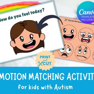 Gioco di abbinamento delle emozioni stampabile / Attività sulle emozioni e sui sentimenti nell'autismo per bambini / Strumento per l'istruzione parentale e la terapia SEL / Attività per l'istruzione parentale