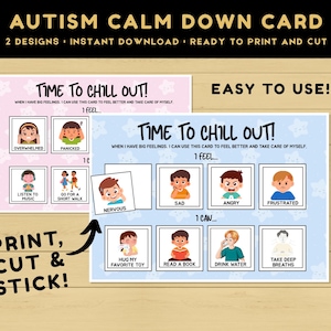 Autism Calm Down Cards Printable – Emotion Visuals for ABA, Speech, OT, Social Skills Therapy, Self-Regulation, Instant Digital Download