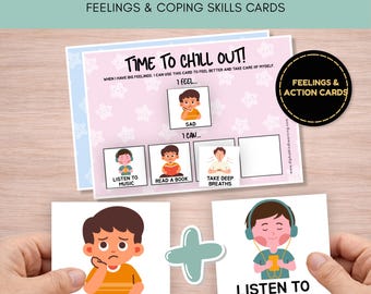 Time To Chill Out - Big Feelings & Coping Skills Chart, Emotional Regulation Activity, Pink and Blue Calm Down Corner