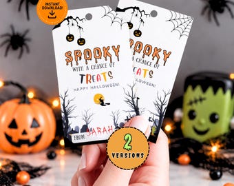 Spooky With a Chance Of Treats Gothic Halloween Gift Tag, Happy Halloween Basket Tag, Witchy Halloween Favor Tags, Printable Gift Tags