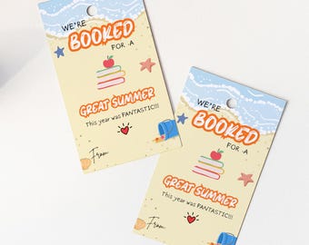 Booked For the Summer Teacher Gift Tag, Summer is Here Favor Tags, Schools Out Tags for Classmate