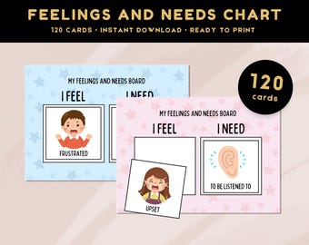 "120 ""Ich fühle mich, ich will, dass ich brauche"" Diagramm-druckbare Karten, Gefühle und Bedürfnisse Visuelle Bewältigungsfähigkeiten, nonverbale visuelle Hilfe, Frühbildung & Autismus."