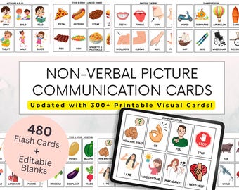 480 Printable Picture Communication Cards, Nonverbal Visual Aid, Nonverbal Speech Aid for Classroom, Daily Needs, Autism Communication