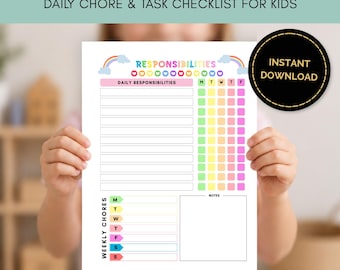 Rainbow Responsibility Chart for Kids, Weekly Chore Chart & Reward System, Family Daily Routine Checklist and Behavior Tracker