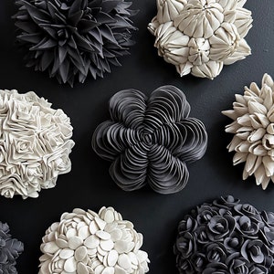 Capitella Black Porcelain Wall Sculpture: Small Ceramic Flower Art