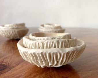 Little Set of 3 Peach Blush Porcelain Nesting Bowls, Ceramic Bowl Set, White Ceramic Bowls