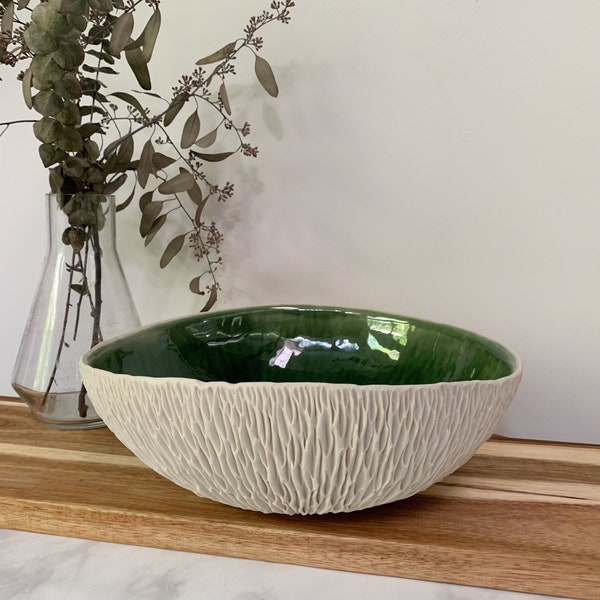 Extra Large Emerald Green Geode Bowl  - MADE TO ORDER - Large Ceramic Bowl, Green White Ceramic Bowl, Fruit Bowl