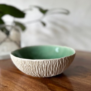 Large Jade Green Geode Bowl - White Ceramic Bowl, Handmade Ceramic Bowl, Large Serving Bowl, Fruit Bowl