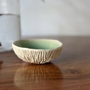 Small Jade Green Geode Bowl Handmade Ceramic Decorative Bowl, Textured Porcelain Ring Dish image 2