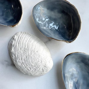 Gold Trim Abalone Bowl - Gray Ring Dish Ceramic Ring Dish Beach Decor  Trinket Dish  Gold Small Bowl