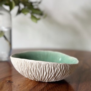 Jade Green Medium Geode Bowl Green and White Ceramic Bowl, Handmade Pottery Bowl, Catch All, Soap Dish image 3