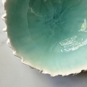 Medium Copper Blue Scallop Bowl Aqua Blue White Porcelain Bowl Ceramic Bowl, Gift for her, housewarming gift, foodie gift image 6