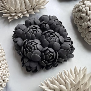 Escheveria Black Porcelain Wall Flower: Handmade Ceramic Tile Sculpture