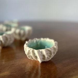 Tiny Scallop Bowl, Copper Blue Pinch Bowl, Salt Dish, Ceramic Ring Dish, Small Porcelain Bowl image 2