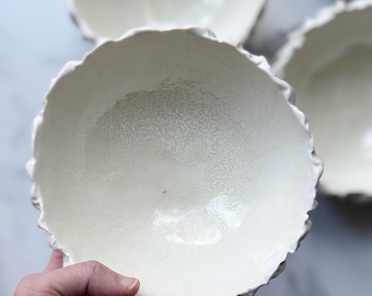 Medium Scallop Bowl  -  Snowflake White Ceramic Bowl, Hostess Gift, Gift for Her,  Handmade Pottery, Porcelain Bowl