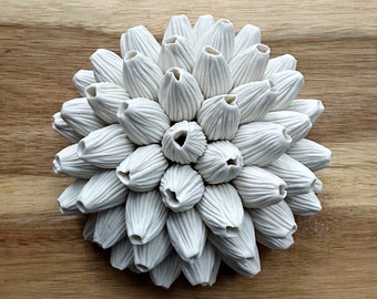 Porcelain Mini Wall Sculpture - Cardamom - Porcelain Wall Art, White Ceramic Sculpture, Textured Wall Tile