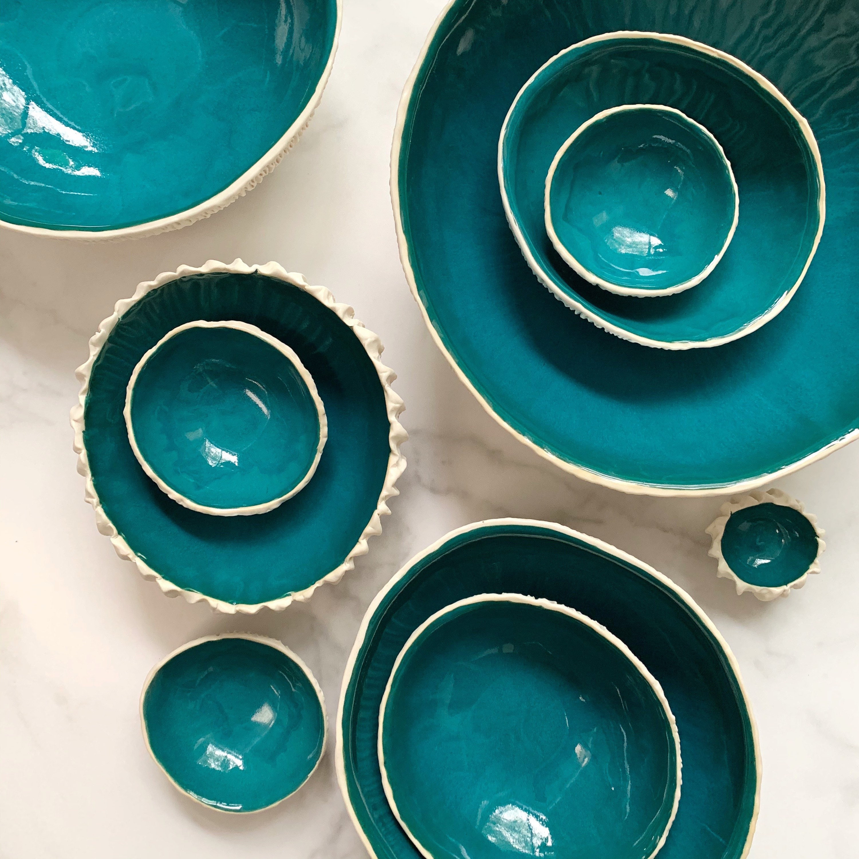 Bol de Géode Sarcelle Moyenne - Bol en Céramique Bleu-Vert, Cadeau d'hôtesse, Pour Elle, Poterie Fai