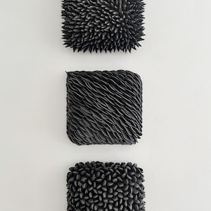 Black Botanical Wall Trio - MADE TO ORDER - Ceramic Wall Art,  Ceramic Wall Sculpture, Texture Porcelain Tiles