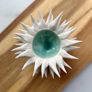Blue Porcelain Urchin Bowl – Handmade Sea Urchin Inspired Pottery, Coastal Home Decor, Seashell Sculpture, Ocean-Inspired Ceramic