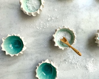 Tiny Scallop Bowl, Copper Blue - Pinch Bowl, Salt Dish, Ceramic Ring Dish, Small Porcelain Bowl