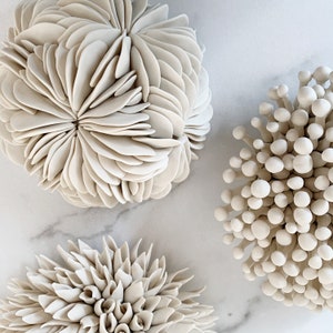 Mushroom Coral Wall Sculpture - Porcelain Wall Art, Ceramic Art, Textured Wall Tile, Round Wall Tile